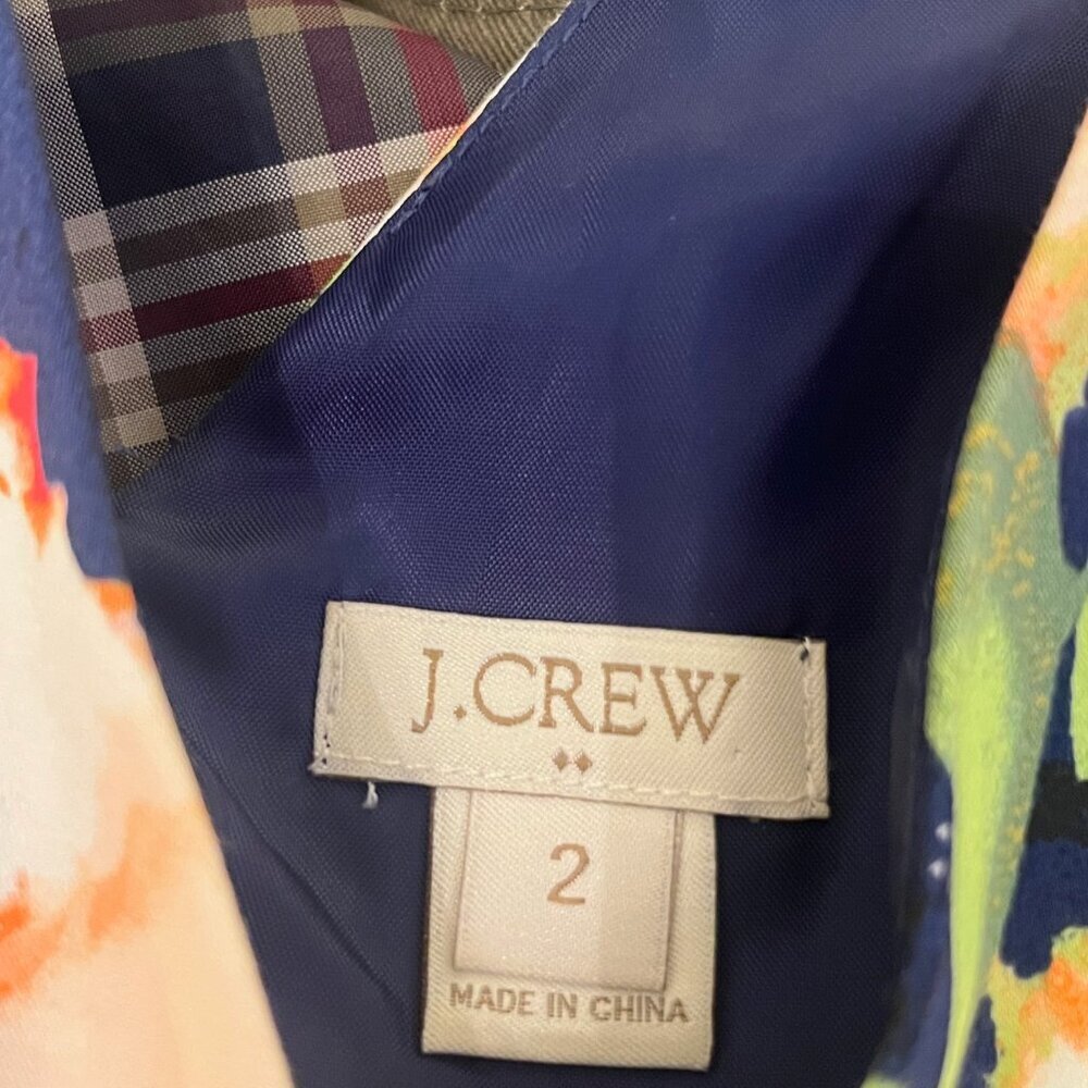J Crew Sateen Fit & Flare Midi Cocktail Dress Sleeveless V Neck Floral Sz 2 - Picture 6 of 9